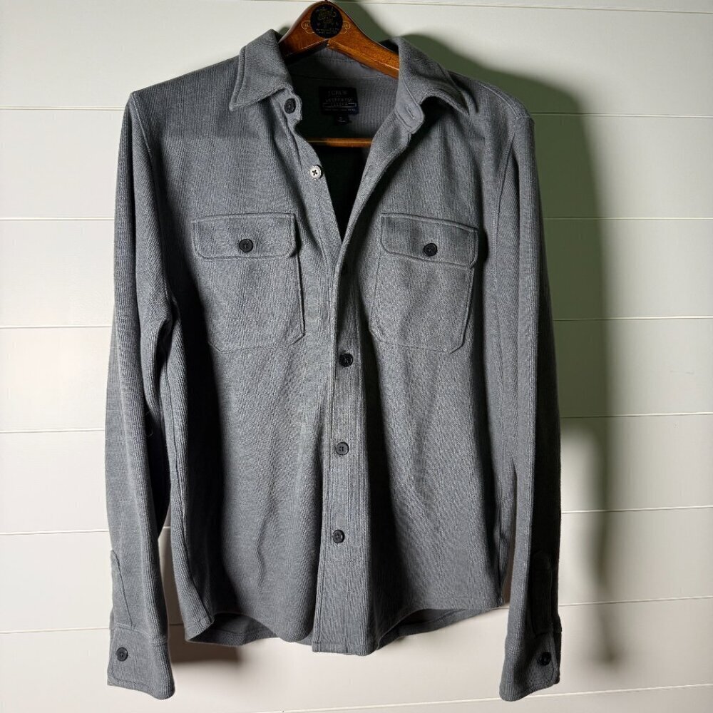 J. Crew Authentic Fleece Button Down, 2 Front Breast Pockets, Gray Sz. Small